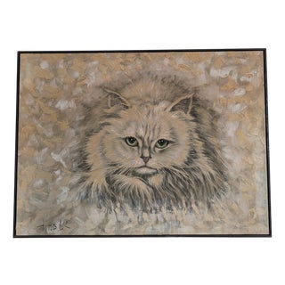 Huge Vintage Mid-Century American Painting of Persian Cat by Thomas Lee, 1970s For Sale