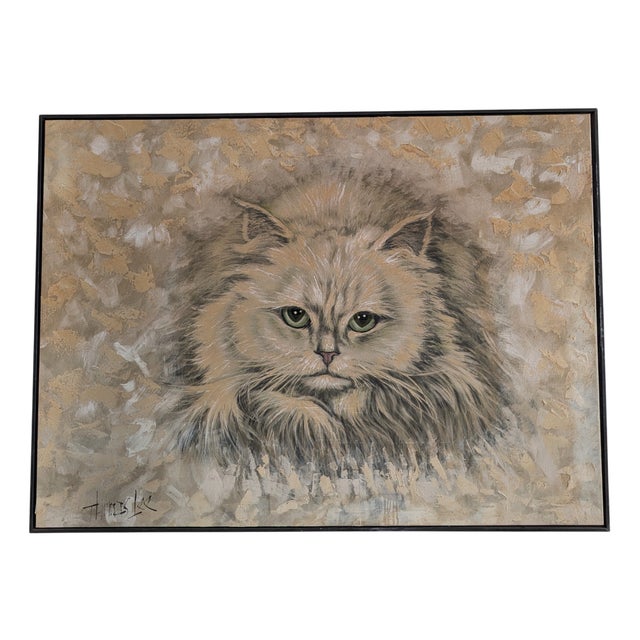 Huge Vintage Mid-Century American Painting of Persian Cat by Thomas Lee, 1970s For Sale