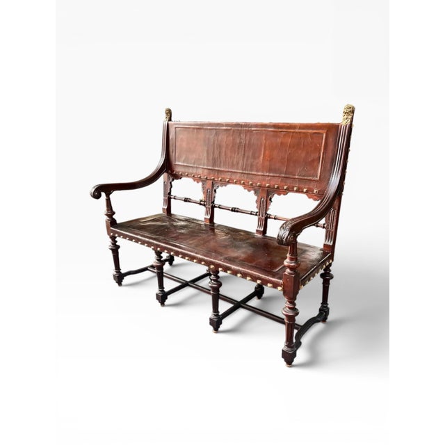 Late 18th Century Spanish Leather Bench For Sale - Image 4 of 11