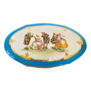 Limoges Porcelain Romantic Scene Box, Sevres Style, William Guerin & Co., France For Sale