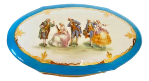 Limoges Porcelain Romantic Scene Box, Sevres Style, William Guerin & Co., France