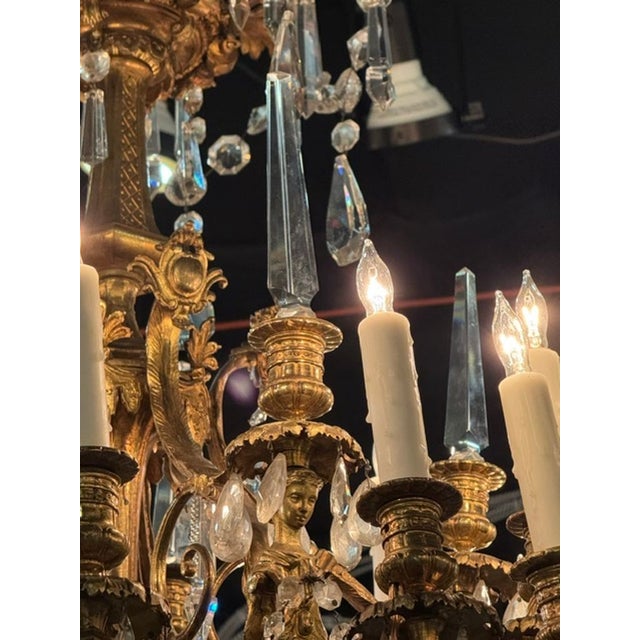 19th Century Fine 19th C. French Gilt Bronze and Crystal Chandelier For Sale - Image 5 of 9