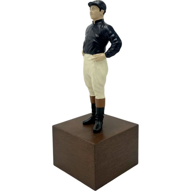 Vintage Equestrian Navy Blue Jockey Bookend Statue 13"h For Sale - Image 10 of 12