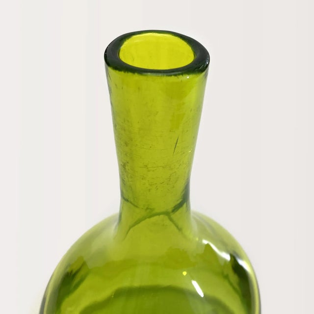 Vintage Blenko Decanter With Stopper, Design by Wayne Husted, Olive Green For Sale In San Francisco - Image 6 of 8