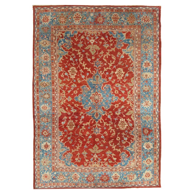 Antique Persian Sultanabad Carpet, Handmade Oriental Rug, Red, Light Blue & Gold For Sale - Image 18 of 18