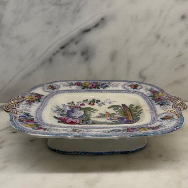 Ceramic Antique English Staffordshire Parma Hand Painted Serving Platter Livesley Powell & Co 1850s For Sale - Image 7 of 10