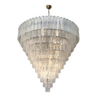 Contemporary Stunning Clear Stips "Listelli" Murano Glass Burnish Chandelier For Sale