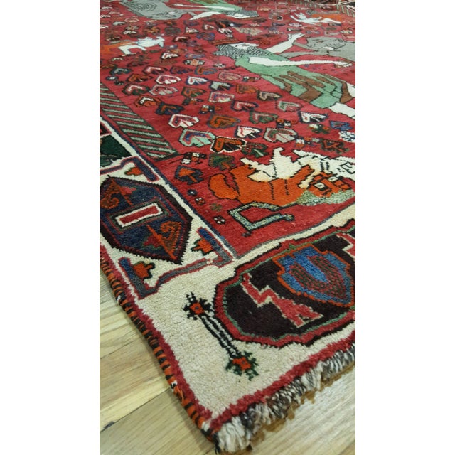 Vintage Shiraz Rug, Nomadic Handmade Wool Rug, Red, Green, Navy, Gray and Ivory For Sale - Image 4 of 6