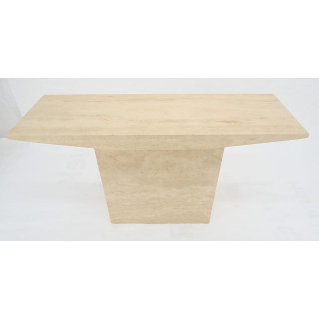 Italian Mid Century Modern Single Pedestal Travertine Console Sofa Table MINT For Sale - Image 11 of 14