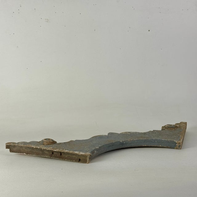 Robin's Egg Blue Early 20th Century Architectural Salvage Decorative Wood Valance Element in Blue Gray & Crescent Design For Sale - Image 8 of 12