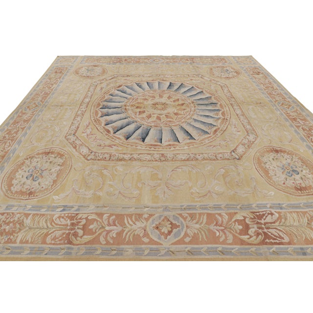 Rug & Kilim Rug & Kilim's Oversized Aubusson Style Rug in Gold & Beige With Floral Medallion For Sale - Image 4 of 7