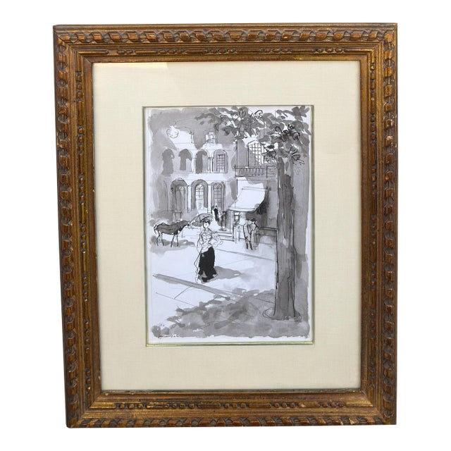 Rare Original Emilio Grau Sala Parisian Street Watercolor Painting - Joanna Carson Estate For Sale