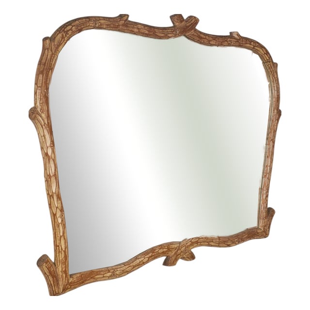 Vintage Wall Mirror in Brutalist Log Finish, 1970s For Sale