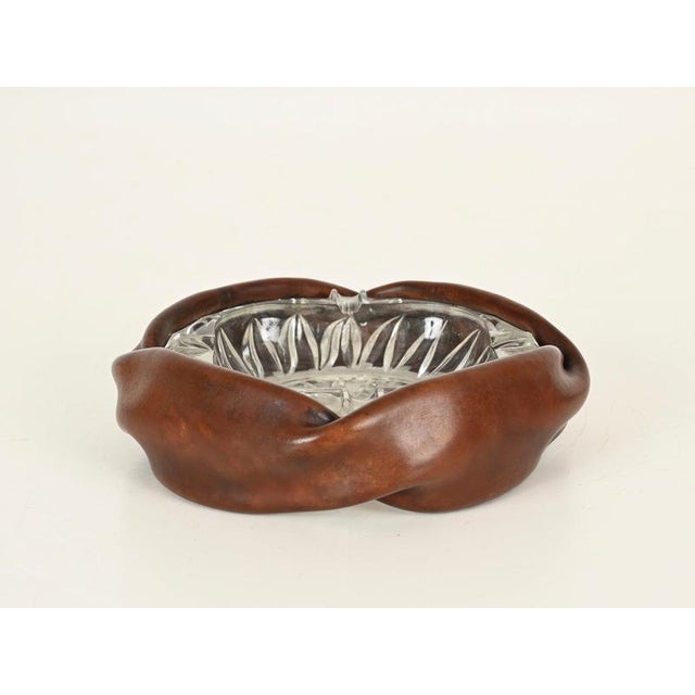 1950s Curved Nova Ashtray in Brown Leather and Cut Crystal from Tecno, Italy, 1950s For Sale - Image 5 of 12