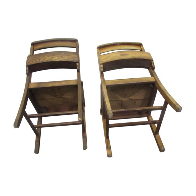 Wood Pair of Mid 20th Century School Chairs With Woven Seats For Sale - Image 7 of 7