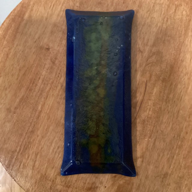 Early 21st Century Modern Handmade Blue Fused Glass Tray For Sale In Chicago - Image 6 of 9