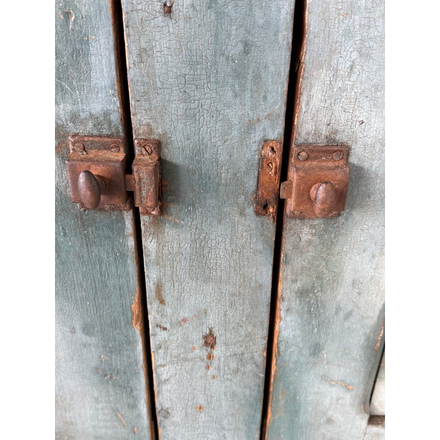Early 19th Century Early 19th Century Primitive Painted Wood Cupboard / Dry Sink in Original Verdigris Paint For Sale - Image 5 of 12