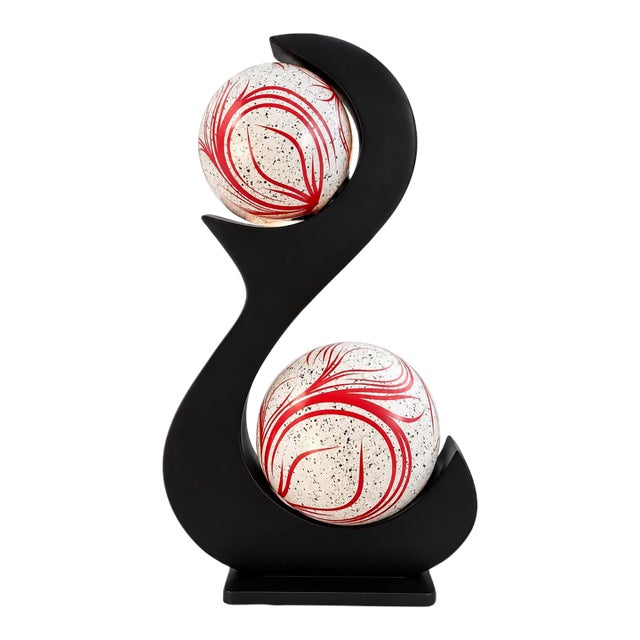 Vintage 1970s Sculptural S-Form Table Lamp With Two Patterned Globes For Sale