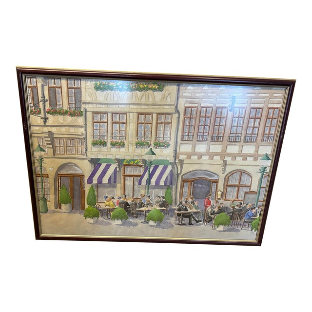 European Cafe Themed Watercolor by Lazo For Sale