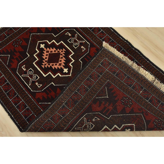 Baloch Rug 2’10” X 4’7” Red Wool Vintage Tribal Hand-Knotted Oriental Carpet For Sale - Image 10 of 11