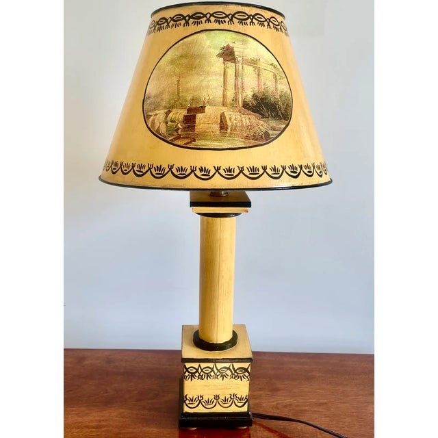 English English Neoclassical Hand Painted Tole Lamps, a Pair For Sale - Image 3 of 9