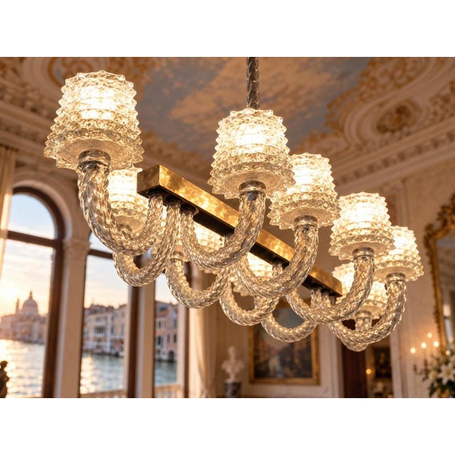 Mid-Century Italian Rostrato Murano Glass Chandelier from Ercole Barovier, 1940s For Sale - Image 4 of 13