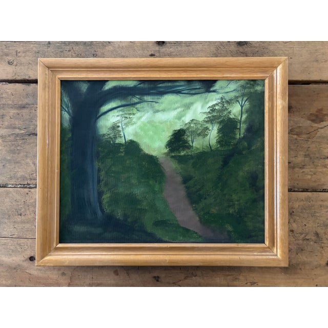 Late 20th Century Moody Folk Art Landscape Oil Painting, Framed For Sale - Image 6 of 6