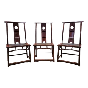 Antique Shanxi Province Red Lacquered Elm Chairs - Set of 3