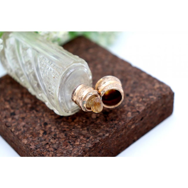 Perfume Bottle in Cut Glass with Gold Cap For Sale - Image 3 of 6