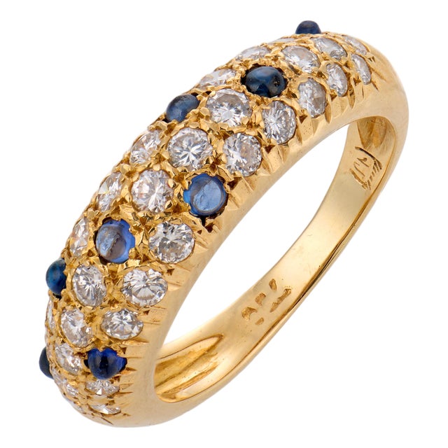 Vintage Sapphire Diamond 18k Yellow Gold Ring, Size 4.5 For Sale