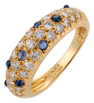 Vintage Sapphire Diamond 18k Yellow Gold Ring, Size 4.5