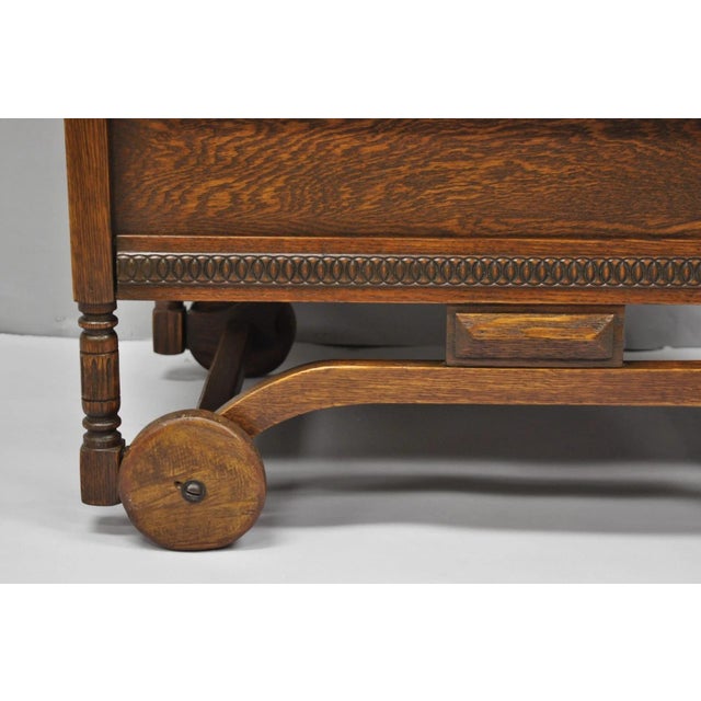 Brown Antique Arts & Crafts Oak Wood Rolling Bar Cart Liquor Cabinet by Lammert's For Sale - Image 8 of 18