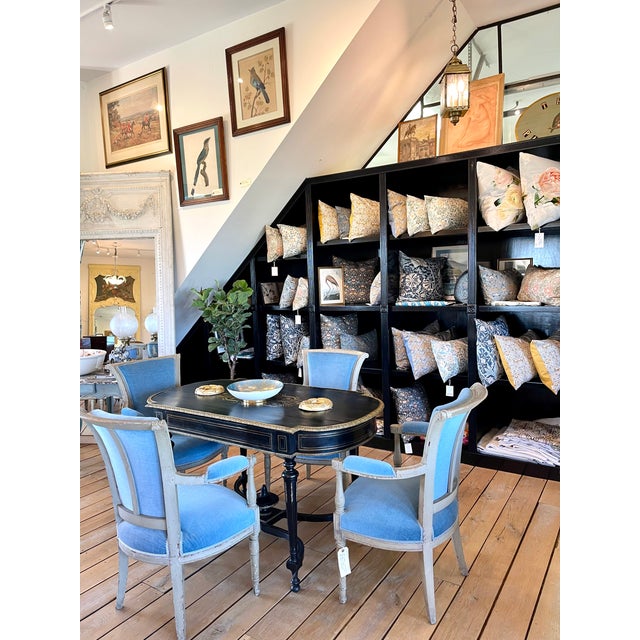 Wood Late 18th Century Antique French Directoire Period Armchairs in Sky Blue- Set of 4 For Sale - Image 7 of 9