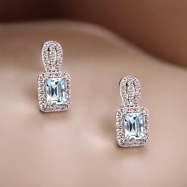Natural Aquamarine Diamond Earrings 14k Gold 2.74 TCW Certified For Sale In New York - Image 6 of 12