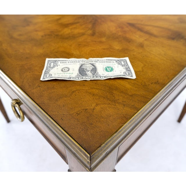 Mid 20th Century Baker Burl Walnut Square Brass Gallery Top Drawer Side Lamp Table Night Stand For Sale - Image 5 of 18