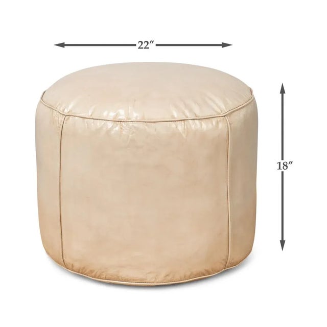 Beige Round Leather Ottoman For Sale - Image 10 of 10