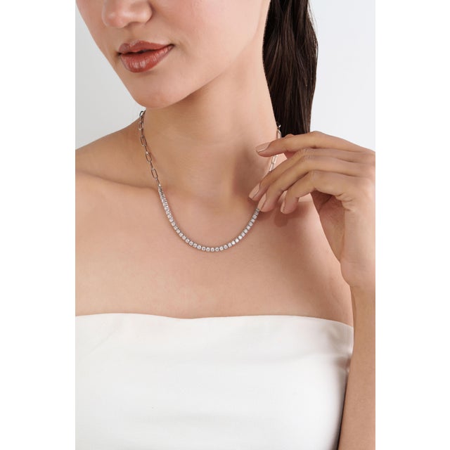 White 14k Gold 4.44 Carats Diamond Tennis Paperclip Chain Necklace by VRJewels For Sale - Image 8 of 17