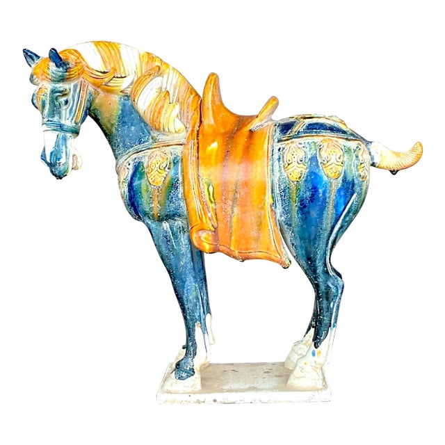 Vintage Asian Glazed Ceramic Tang Horse For Sale