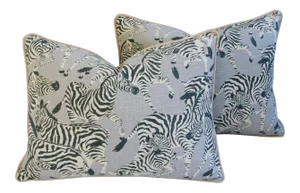 Safari Zebra Linen/Velvet Feather/Down Pillows 24" x 18" - a Pair