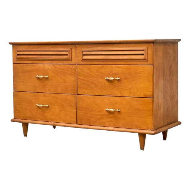 Walnut 6 Drawer Dresser With Louvered Drawers For Sale