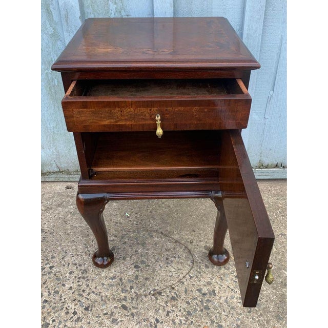 Antique George Style Burlwood Inlaid Night Stand Bedside Cabinet For Sale - Image 9 of 10