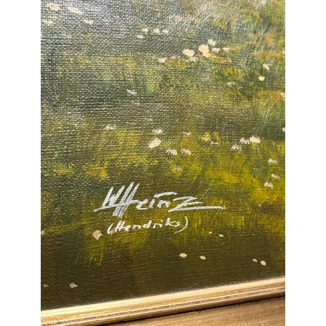 Wolfgang Heinz, Alpine Idyll with Farmers Harvesting, 1950s, Oil on Canvas, Framed For Sale - Image 6 of 10