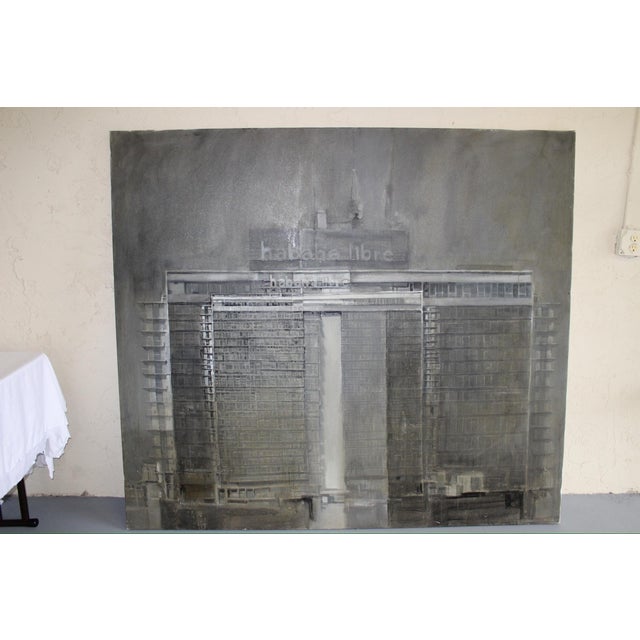 Large-Scale Contemporary Oil on Canvas by Cuban Artist Ramon Serrano – Architectural Cityscape, 62” X 70” For Sale - Image 4 of 8