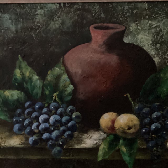 Vintage Still Life Oil Painting "Fruits and Clay Pot" Signed by Artist Framed For Sale - Image 11 of 12
