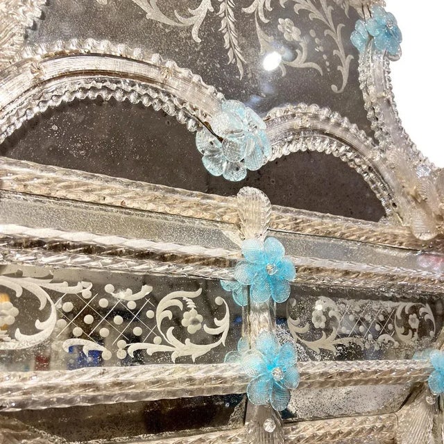 Large Murano Mirror with Blue and Pink Flowers, 1950s For Sale - Image 6 of 7