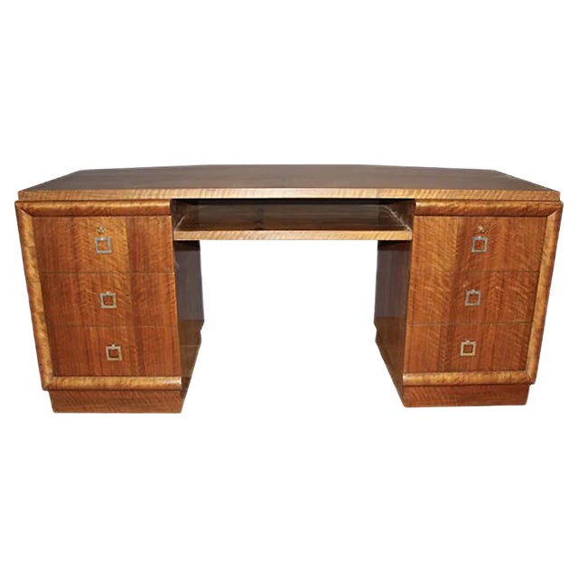 Mid-Century Large Art Deco Walnut Desk, 1940s For Sale