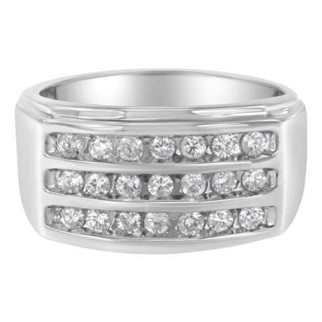 14K White Gold Men's Diamond Channel Set Band Ring (1 cttw, H-I Color, SI2-I1 Clarity) - Size 10 For Sale