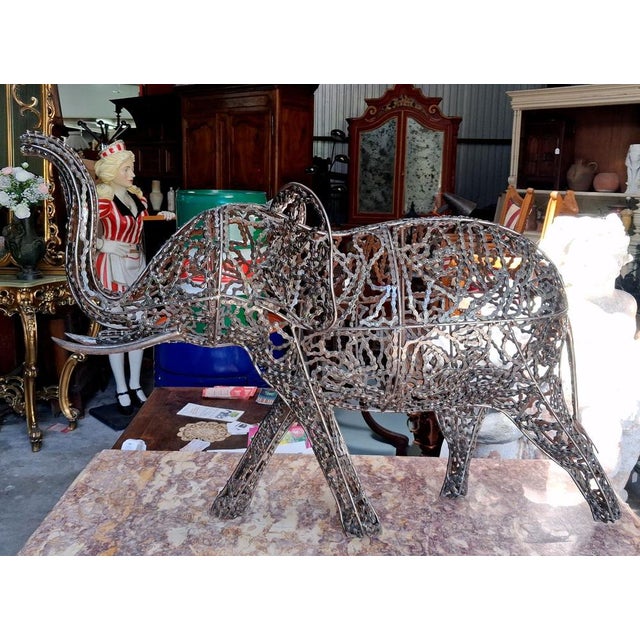 Elephant Made of Welded Bicycle Chains Sculpture in Recycled Metal, 1990s For Sale - Image 4 of 7