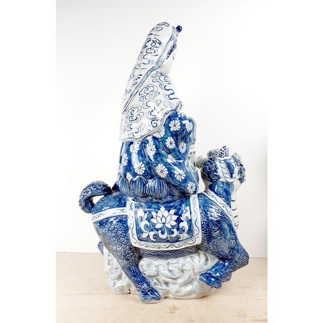 Chinese Blue and White Porcelain Seated Kuan Yin on a Qilin For Sale In Portland, OR - Image 6 of 15