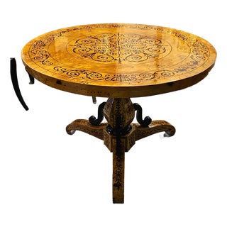 Grand Round French-Style Dining Table – Handcrafted Wood Inlay With Ornate Decorative Design For Sale